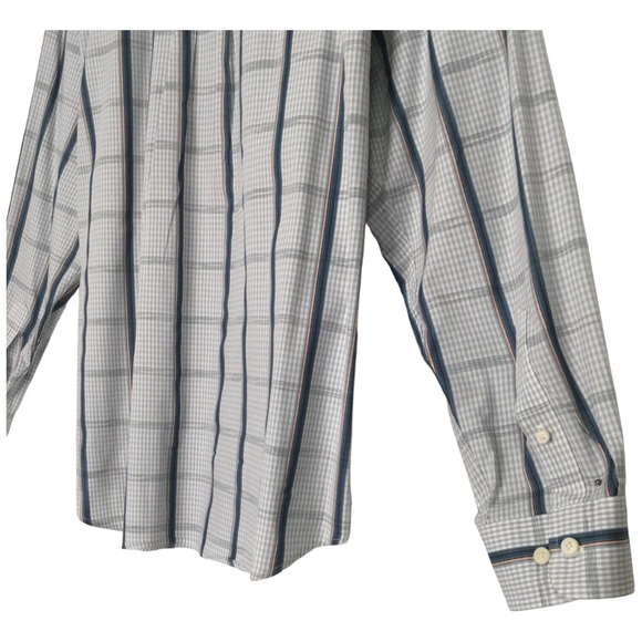 Caribbean Mens Size L Plaid Button Up Long Sleeve Collared Shirt Morrocan Blue - Picture 7 of 14